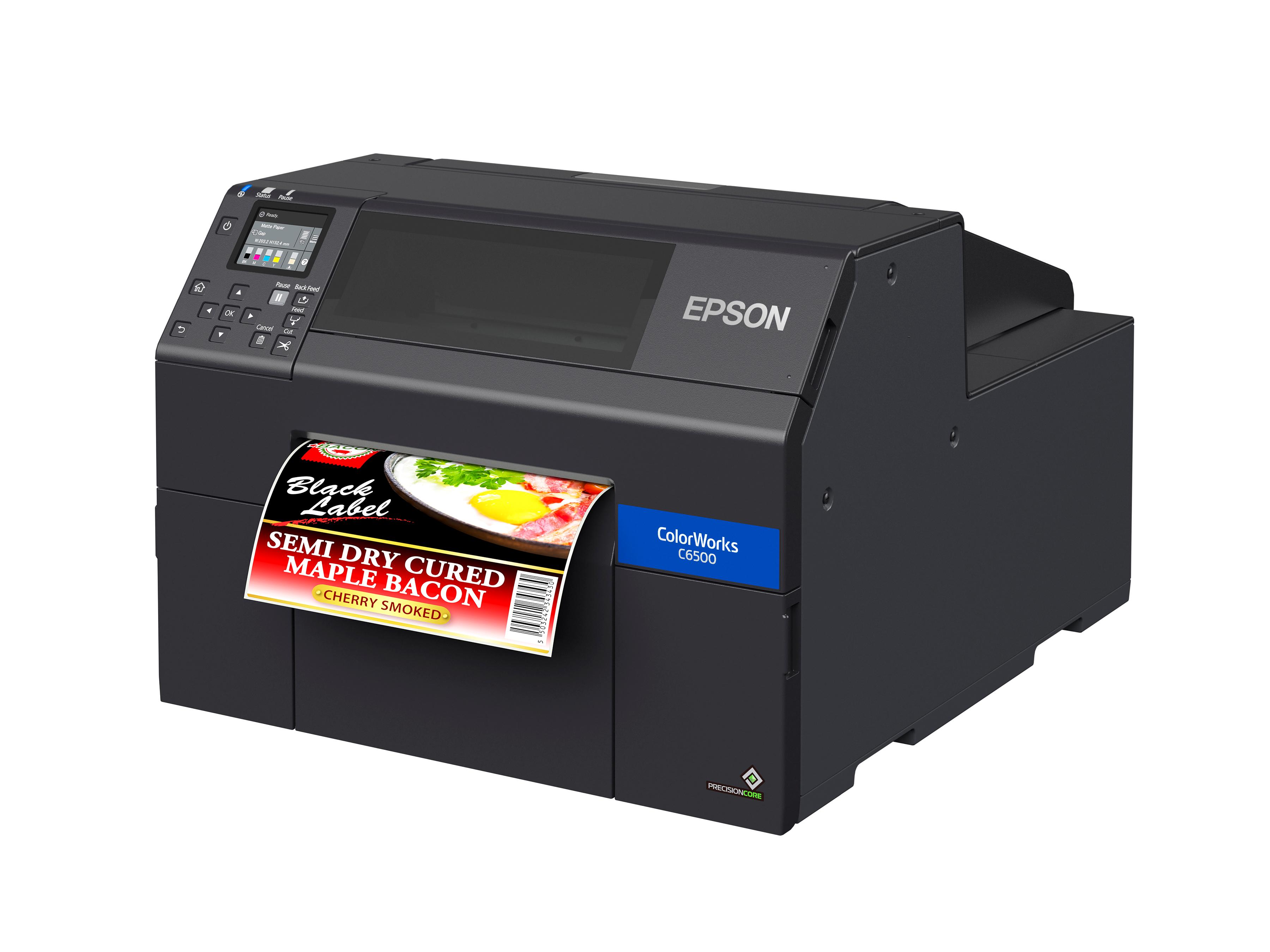 Epson ColorWorks C6500A color label printer used to print 8-inch wide specialty food labels