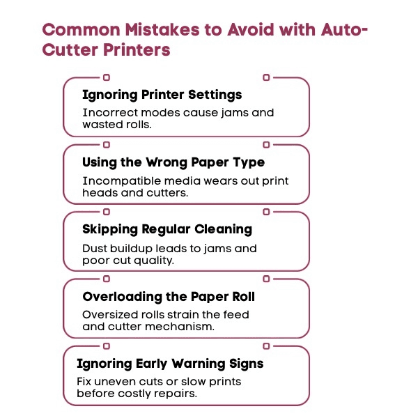 An Infographic on Common Mistakes to Avoid with Auto-Cutter Printers.