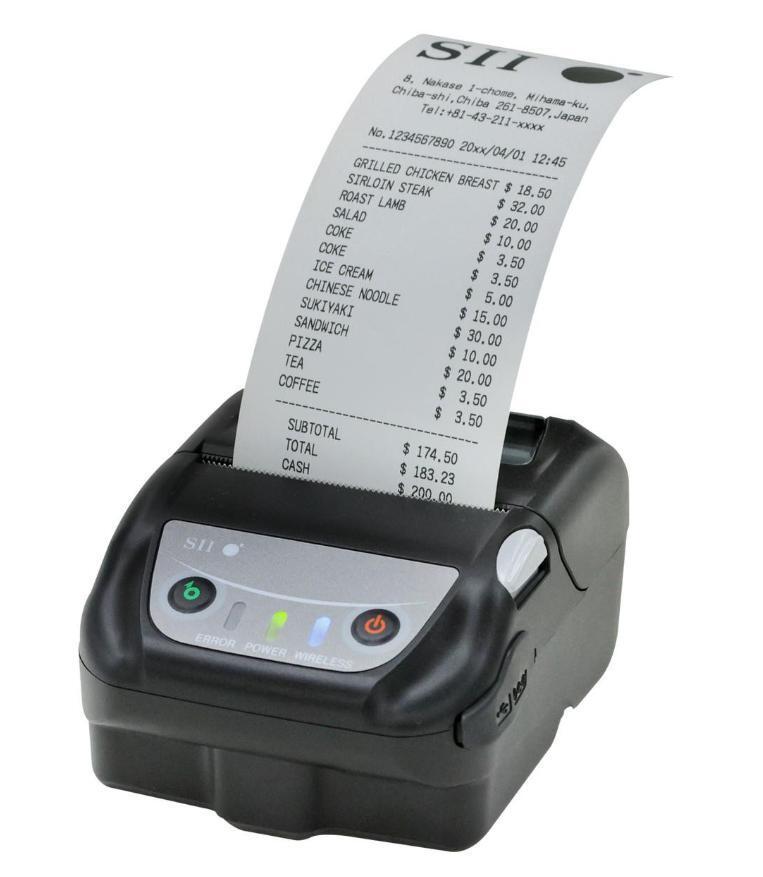 A portal printer with a receipt.